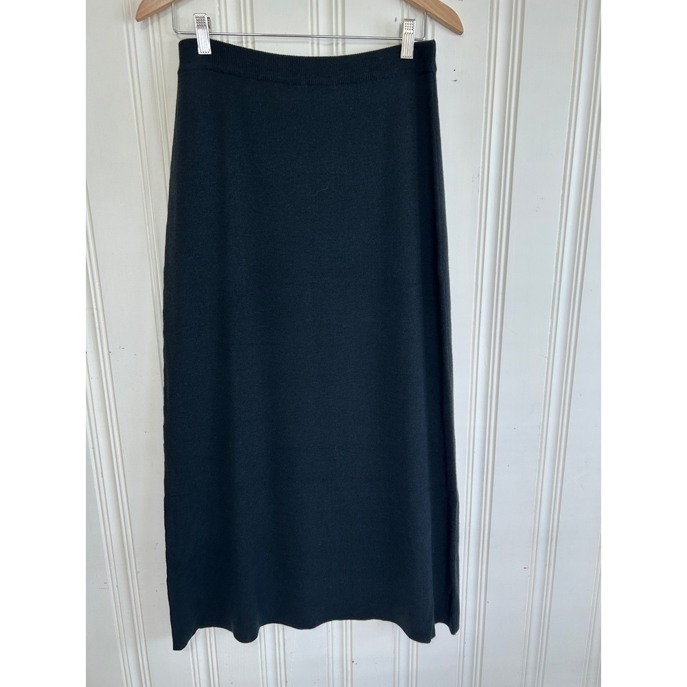 NWOT Eileen Fisher M Black 100% Wool Knit Maxi A Line Skirt Italian Quiet Lux